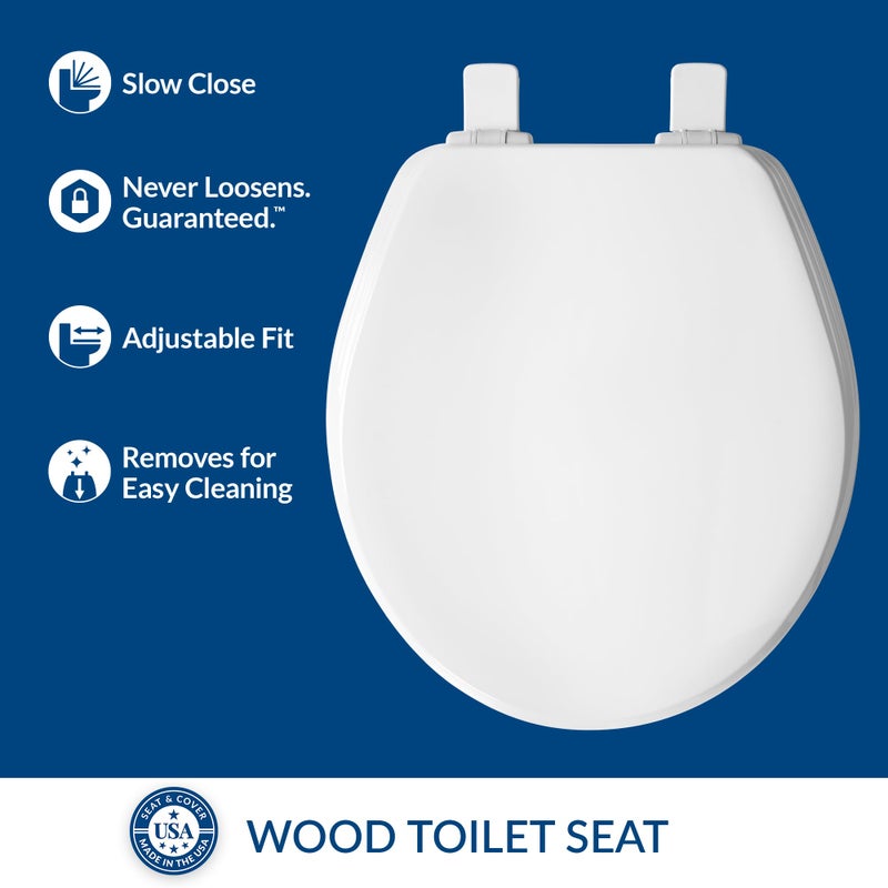 Bemis Ashland Modern Wood Toilet Seat with Decorative Edge, Slow Close, Secure Hinges, Made in USA, Round, White - Image 2